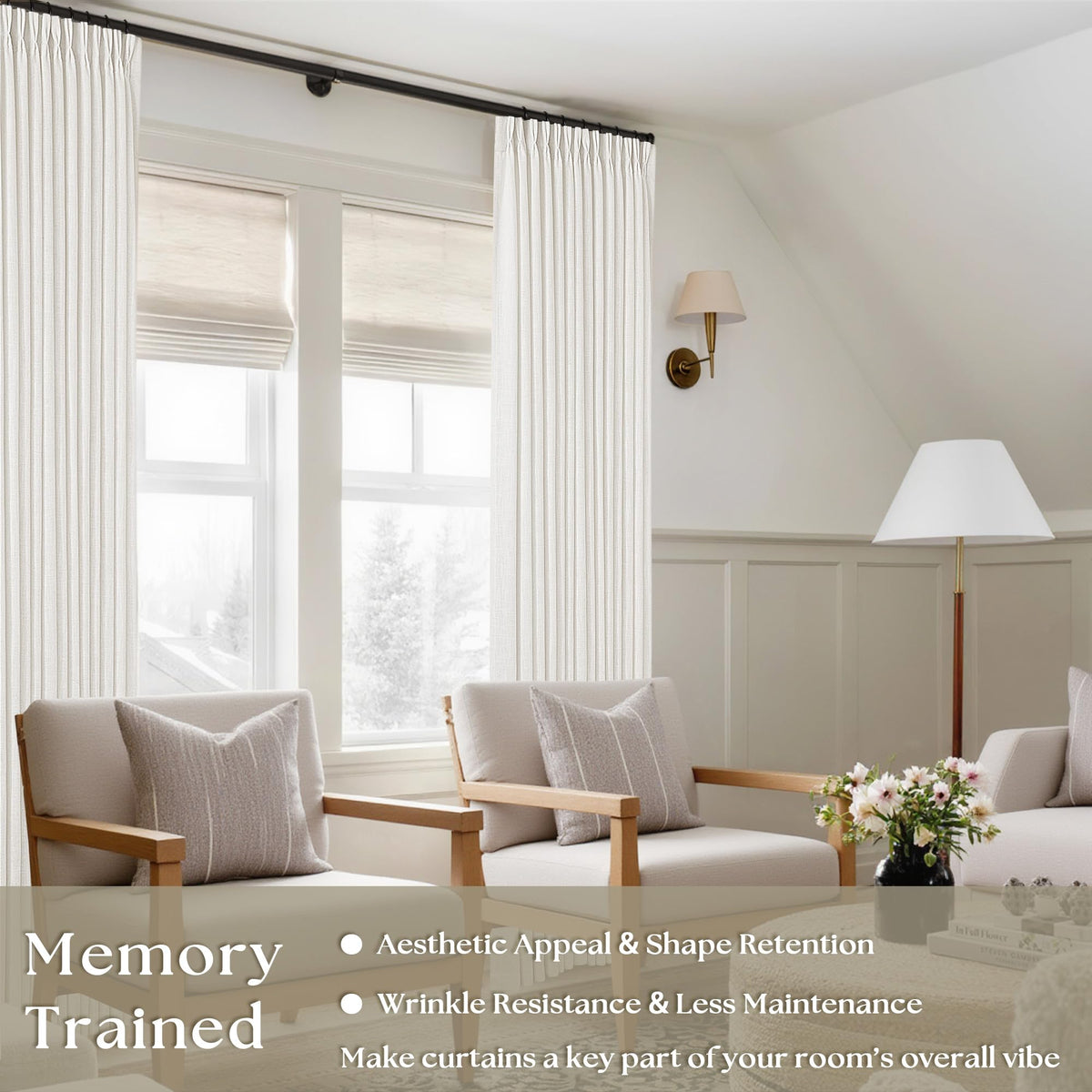 TWODRAPES pinch pleat linen curtains close-up reveals rich flax texture
