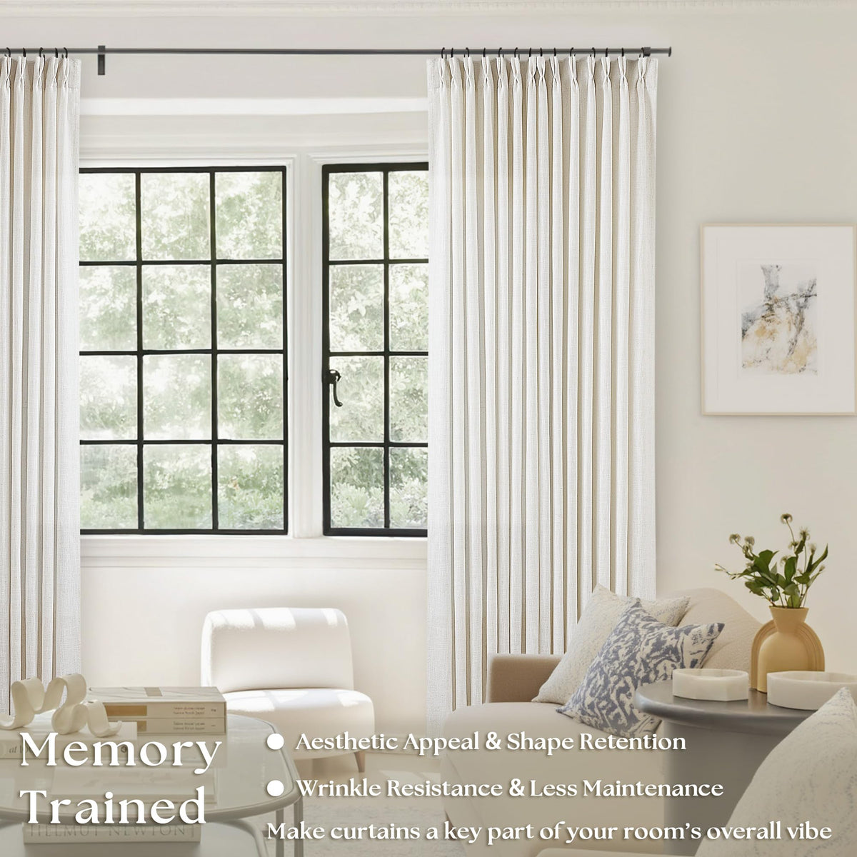 TWODRAPES pinch-pleat close-up preserves neat folds for refined decor