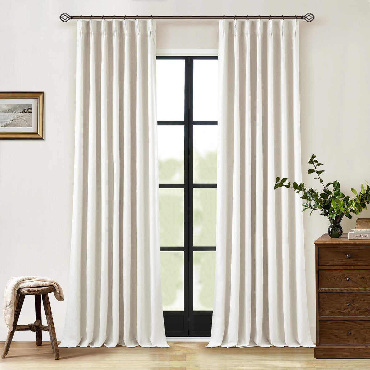 TWODRAPES cream ivory linen blackout curtain panel setup offers elegant privacy and style