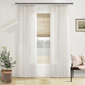 TWODRAPES Pinched Pleated Linen Curtains close-up texture showing premium flax blend