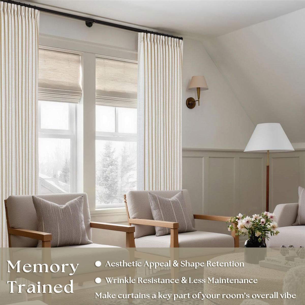 TWODRAPES 96-inch cream ivory curtains hanging system on display