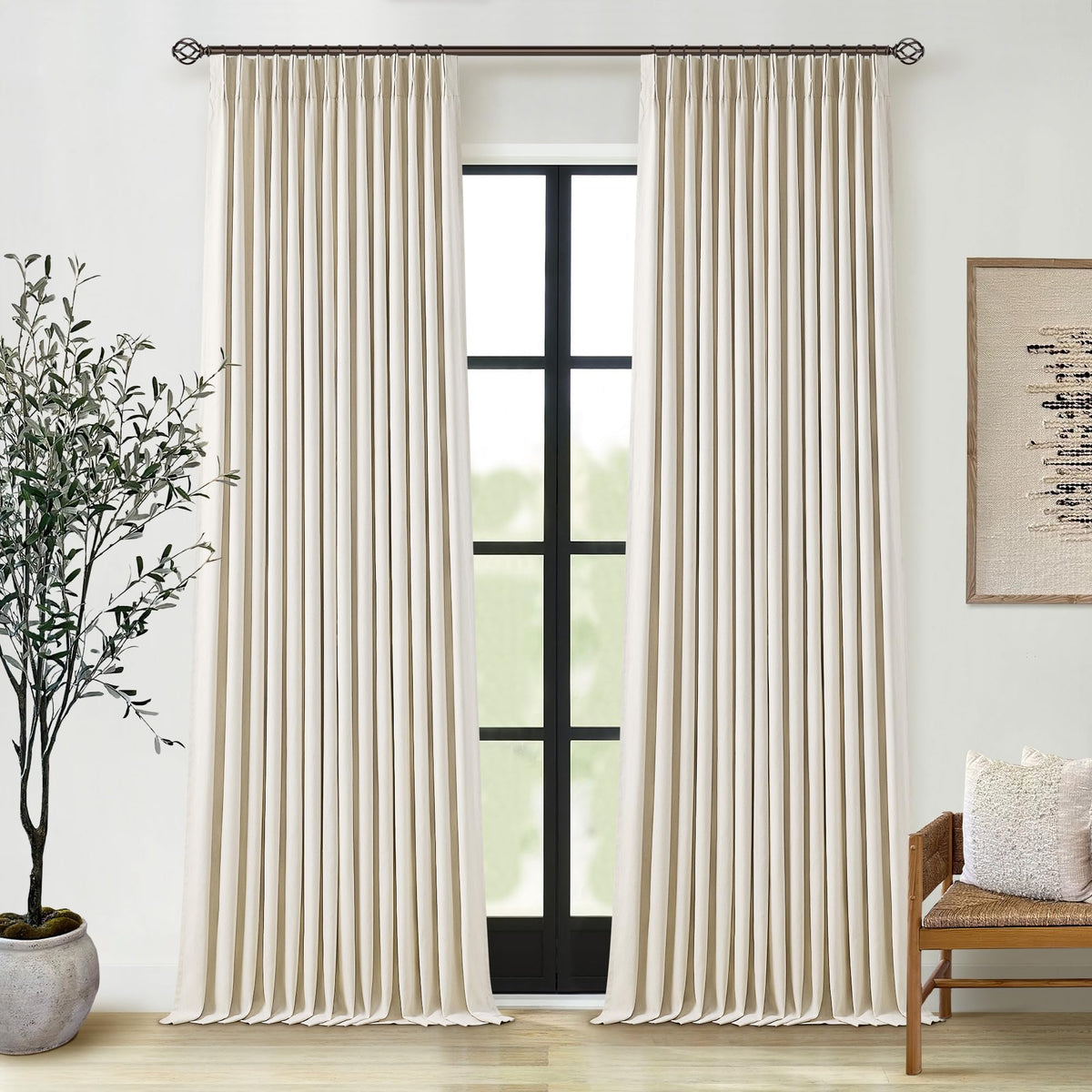 TWODRAPES pleated cream beige curtains, 90-inch length, enhances privacy in the bedroom