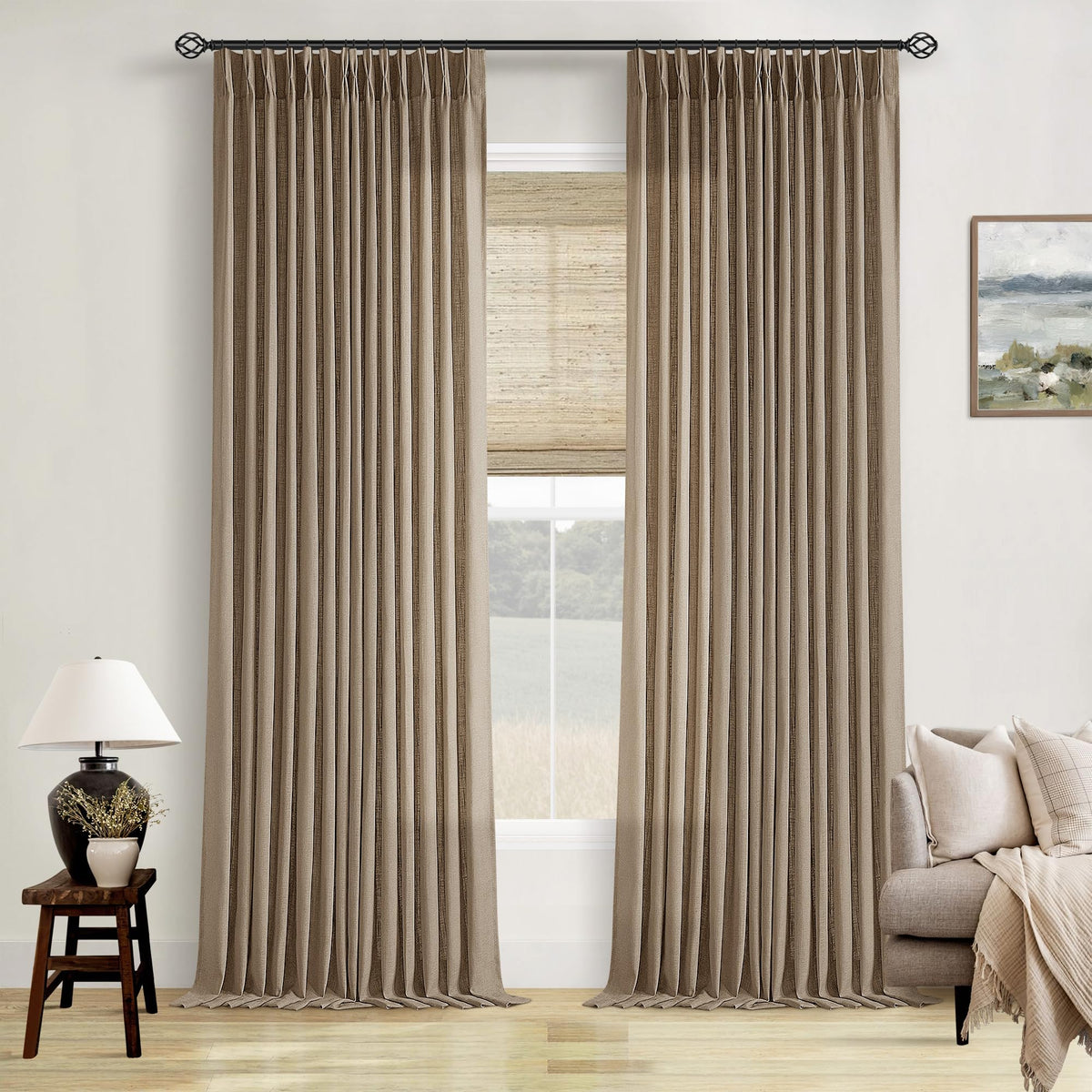 TWODRAPES bedroom-view linen curtains provide privacy with soft light filtering