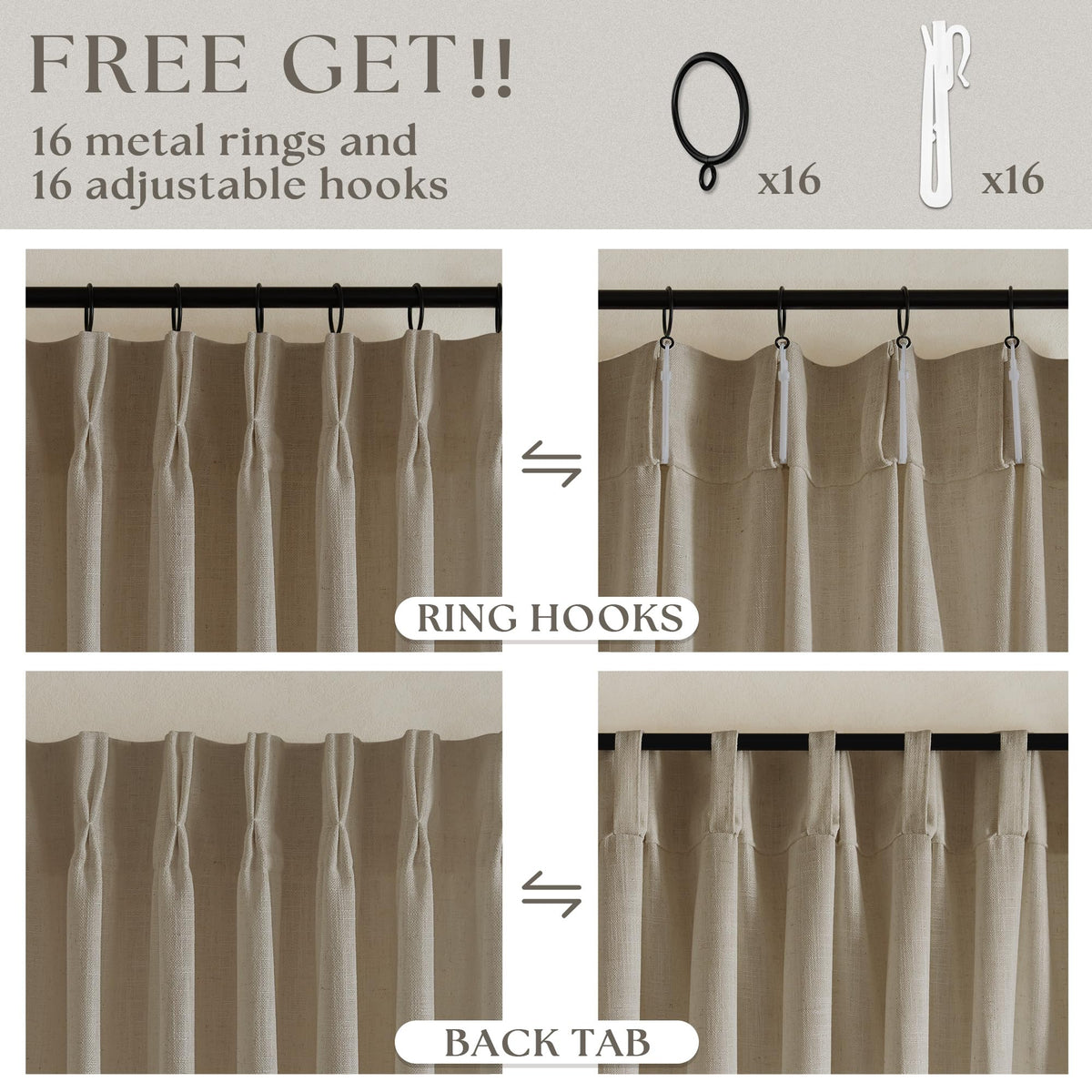 TWODRAPES ready-made two-panel set includes hooks and rings
