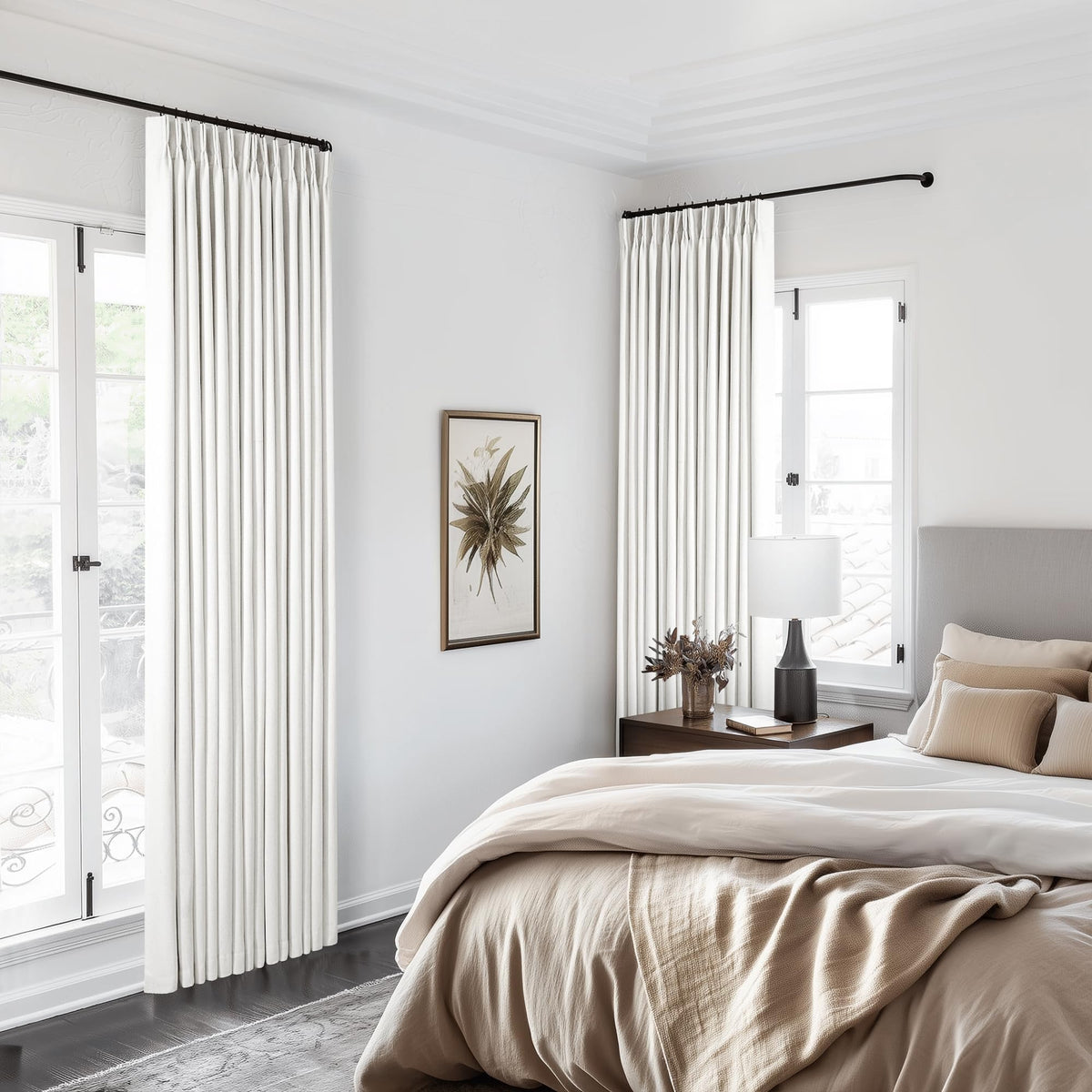 TWODRAPES track-system compatible with adjustable hooks for versatile installation.