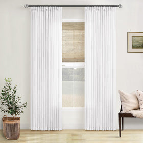 TWODRAPES White Linen Pinched Pleat Curtain enhances living room style with soft light diffusion.