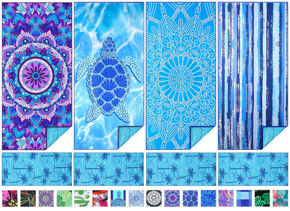 TwoYek microfiber beach towel 71x32 unfolds on sand for fast drying.