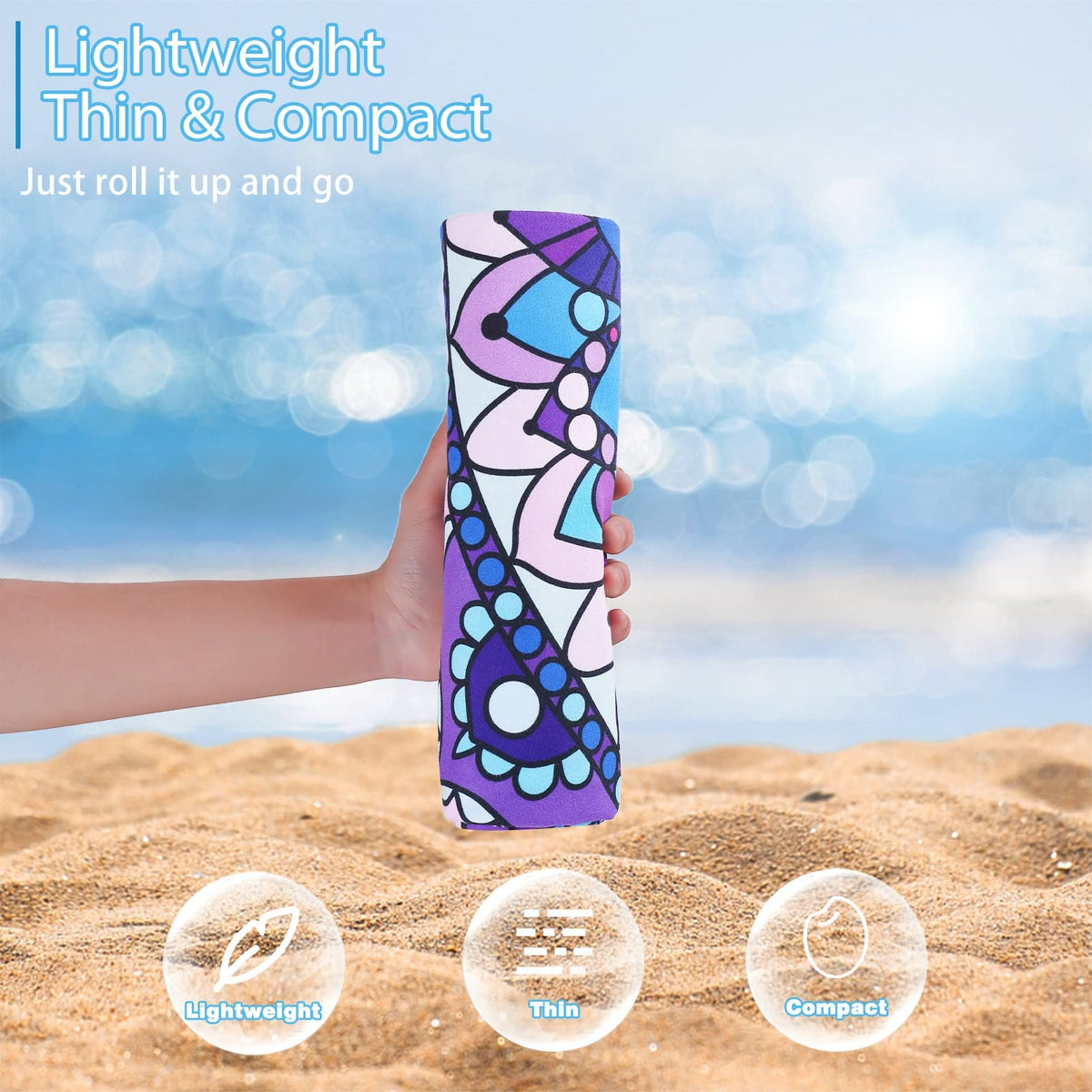 TwoYek travel size microfiber towel folds compactly for easy packing.