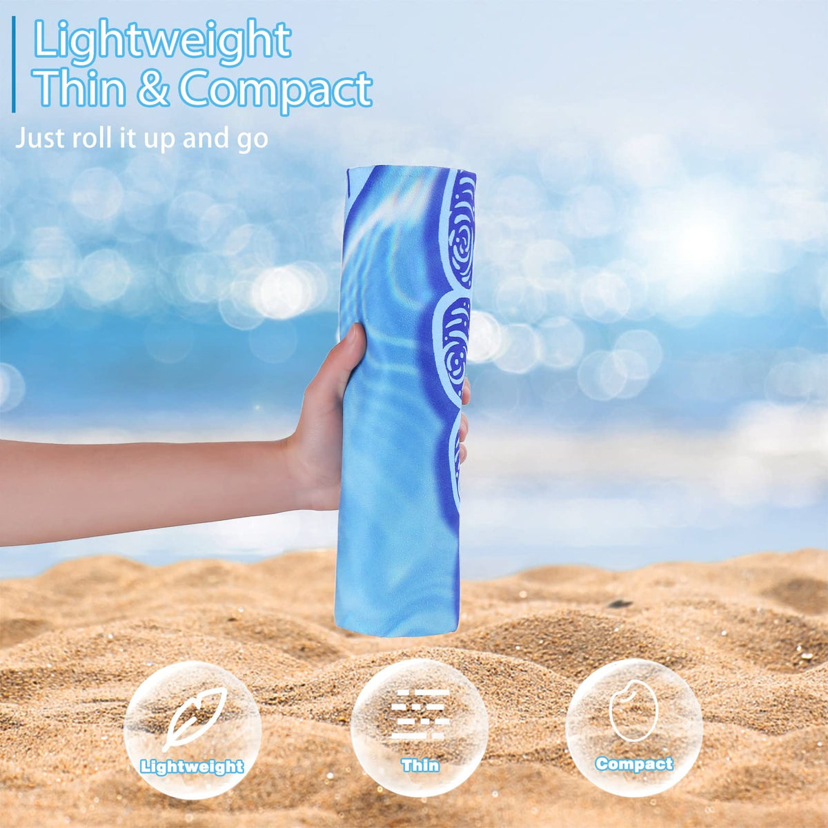 TwoYek microfiber towel folded to compact size for easy packing.