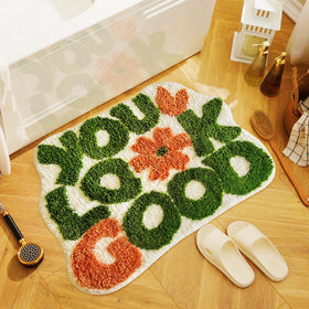 TWWDE AUG You Look Good bath mat with green flower design absorbs moisture quickly