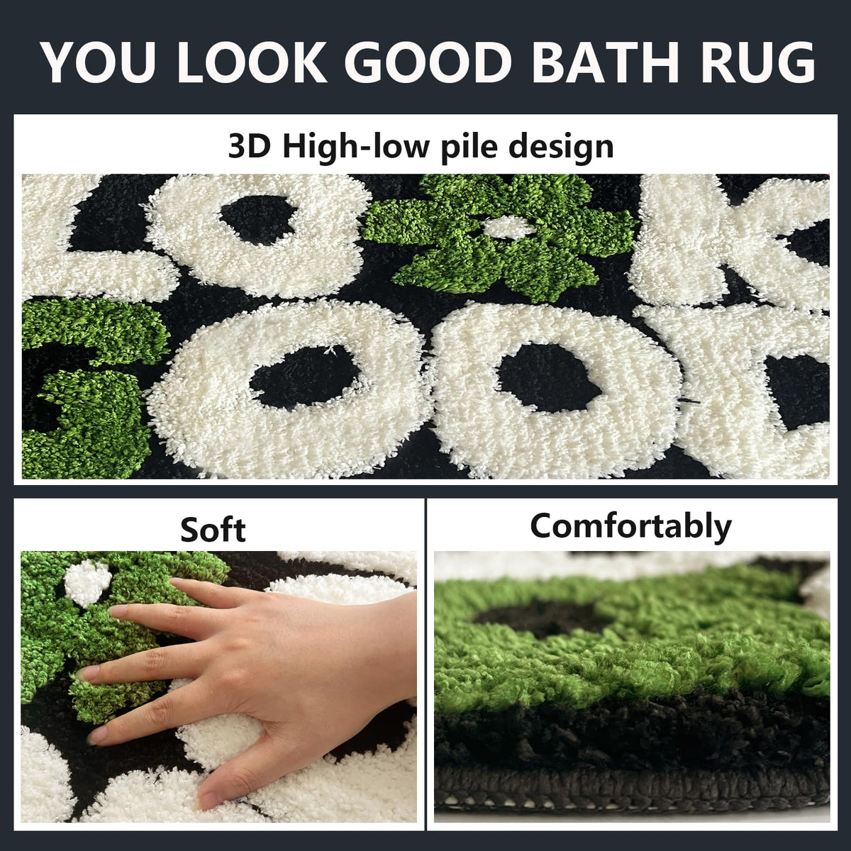 You Look Good bath rug adds cozy comfort by the bedside in a bedroom setting.