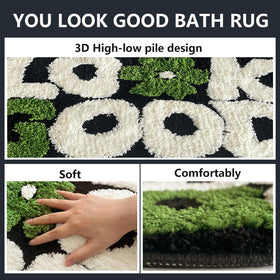 You Look Good bath rug adds cozy comfort by the bedside in a bedroom setting.
