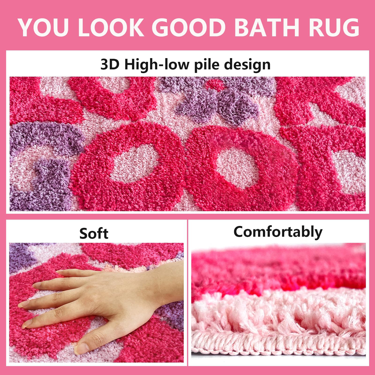 TWWDE AUG You Look Good bath rug shows non-slip base for safer use.