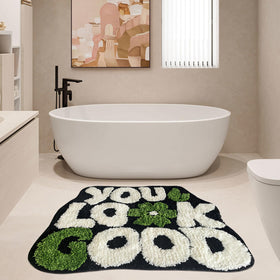 You Look Good bath rug close-up shows plush fibers and fast-drying performance.