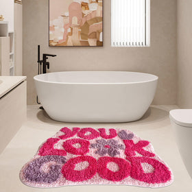 TWWDE AUG You Look Good bath rug with ultra-soft microfiber for plush feet.