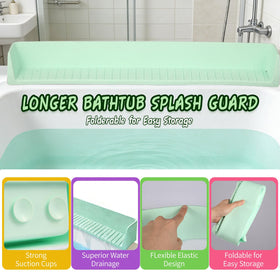 TYASDBA splash guard extends beyond the tub edge for extra toy space.