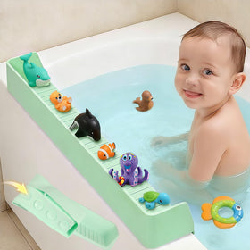 TYASDBA bathtub splash guard in full setup helps contain spills along the tub edge.