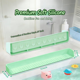 TYASDBA splash guard with suction cups securing to a smooth tub surface.