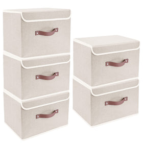 TYEERS foldable storage bins with lids beige for clutter-free closet organization