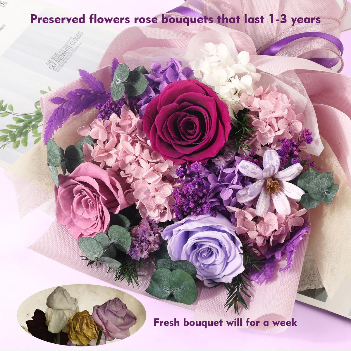 TYL&TYS Forever Rose bouquet with vase, ready to display immediately.