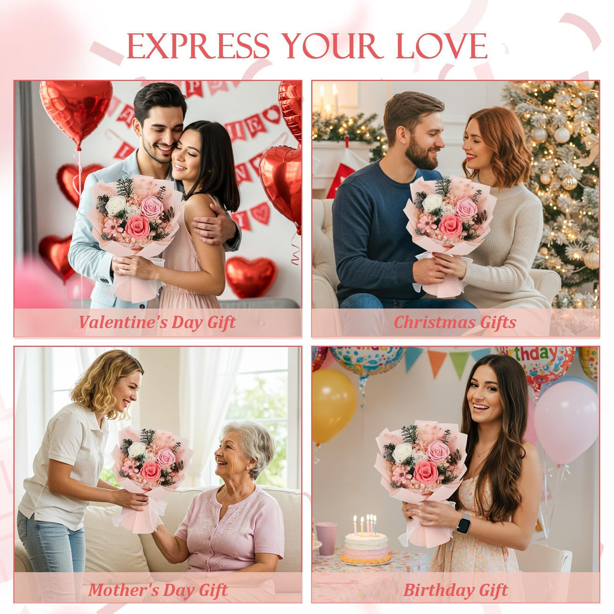 TYL&TYS built-in vase preserved roses centerpiece for instant display