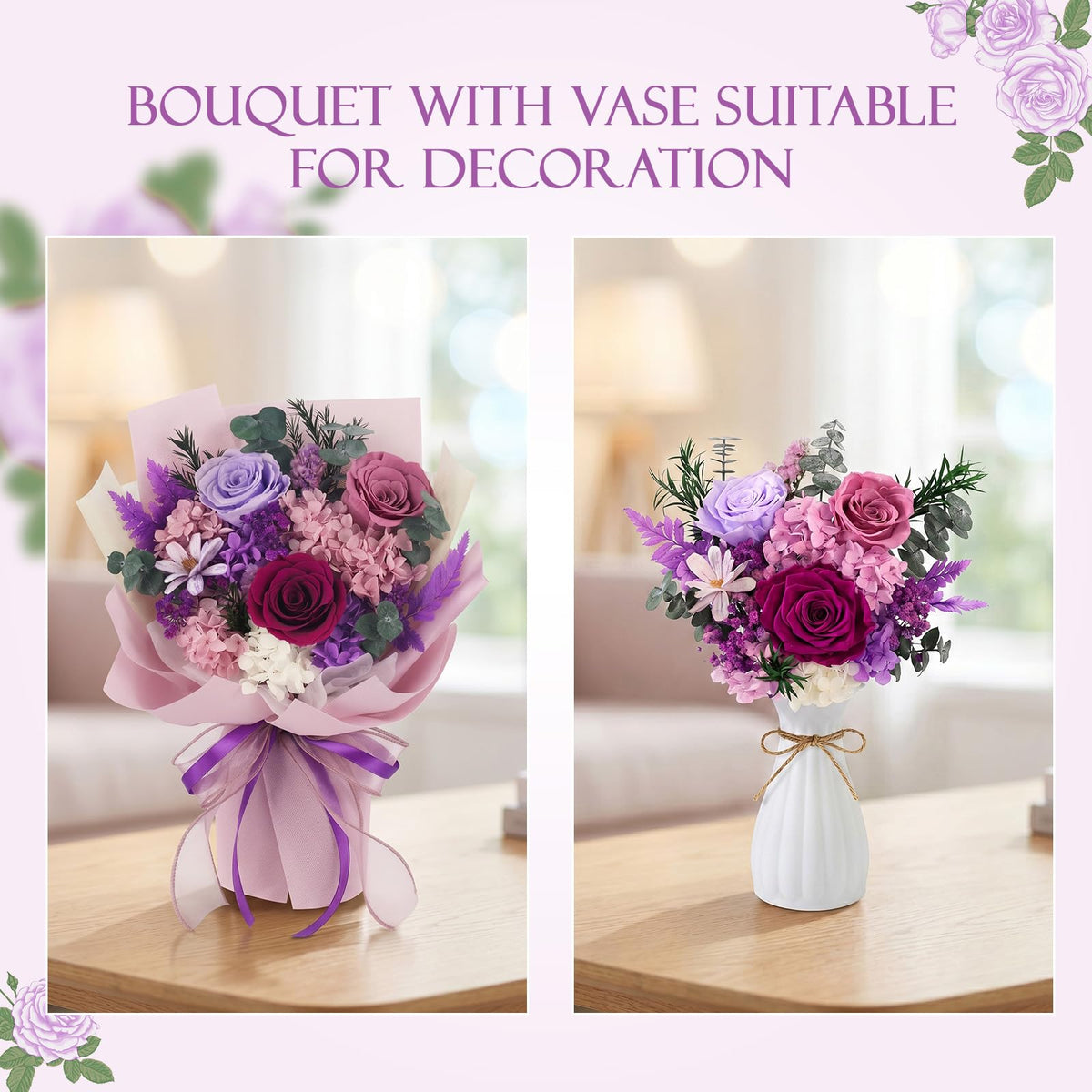 TYL&TYS 13.5 by 9 inch bouquet arrives in modern packaging.
