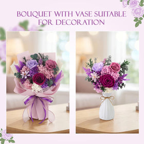 TYL&TYS 13.5 by 9 inch bouquet arrives in modern packaging.