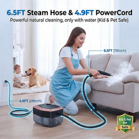 TYMAZ steam cleaner hose extends reach to hard-to-access areas.
