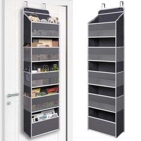 TYMENSH Over Door Organizer front view with 5 large pockets for tall bottles.