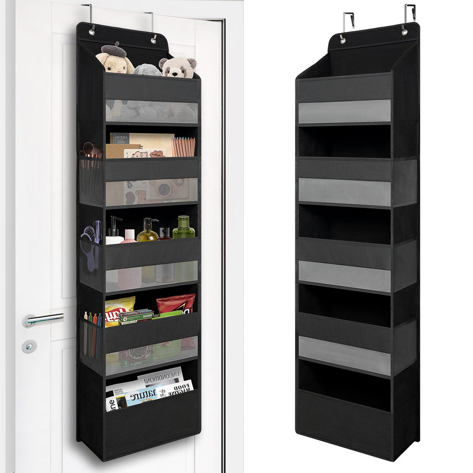 TYMENSH over door organizer front view with 5 large pockets for tall bottles