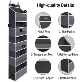 TYMENSH Over Door Organizer filled with cosmetics and baby essentials for quick reach.