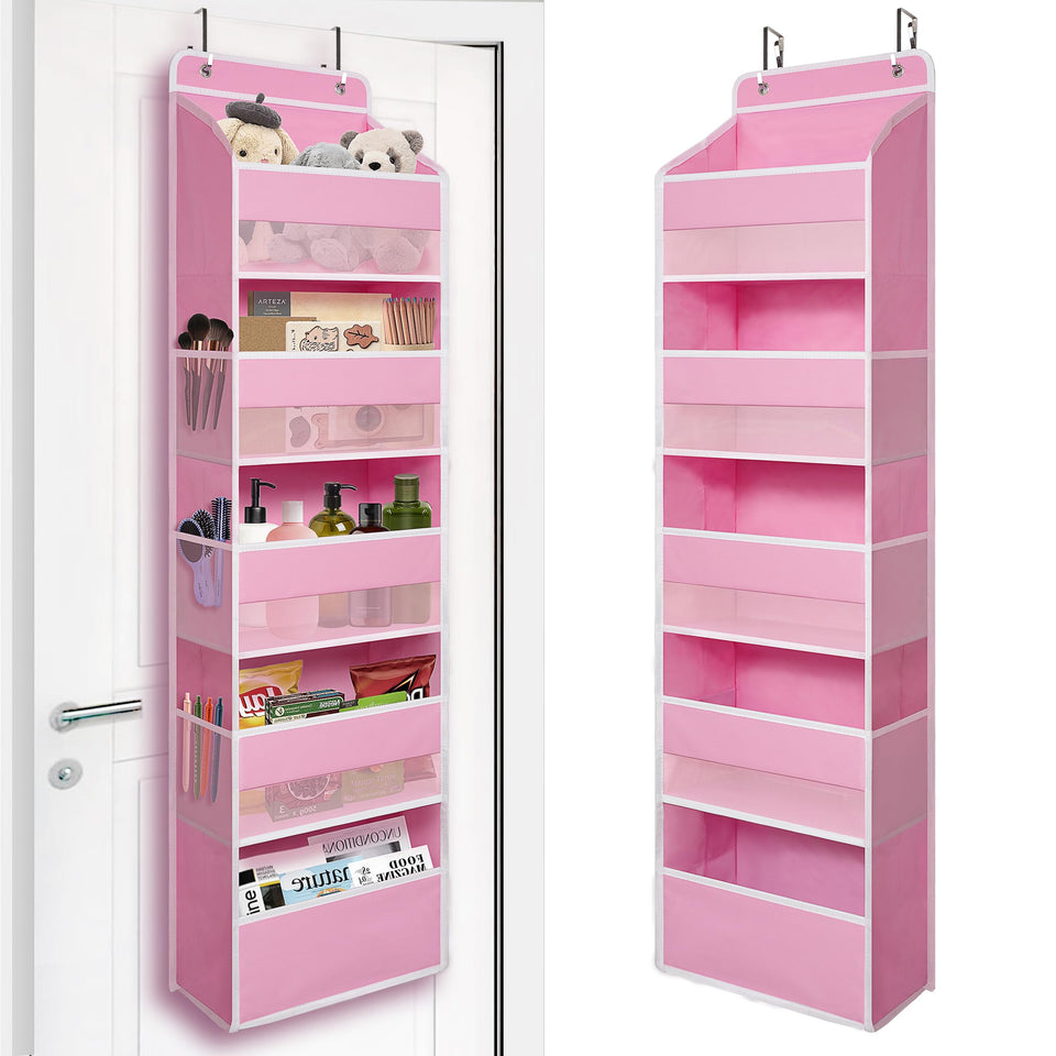 TYMENSH Over Door Organizer pink front view with five large pockets for quick access.