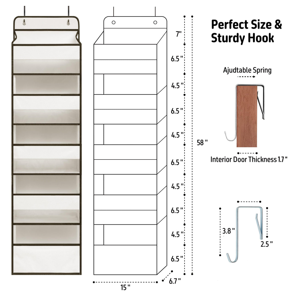 TYMENSH organizer reinforced stitching shows a stable frame for heavy items