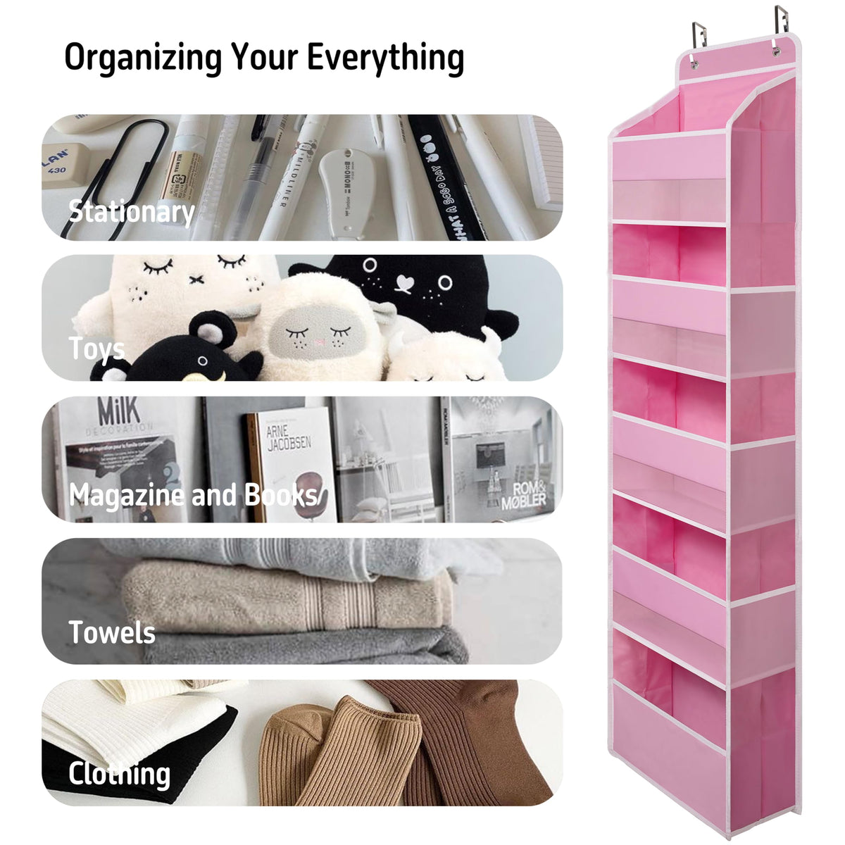TYMENSH Over Door Organizer six side mesh pockets for small essentials.