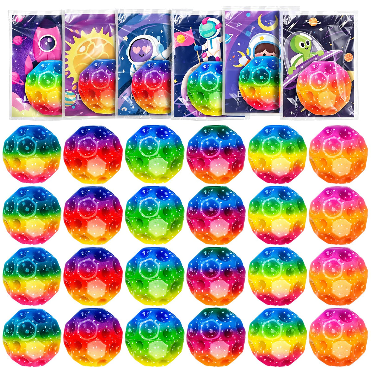 Tymokcall bouncy ball card set close-up, vibrant colors ideal for classrooms and gifts