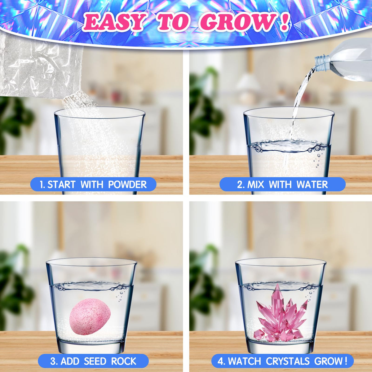 Tymokcall crystal growth demo setup encouraging hands-on science for kids.