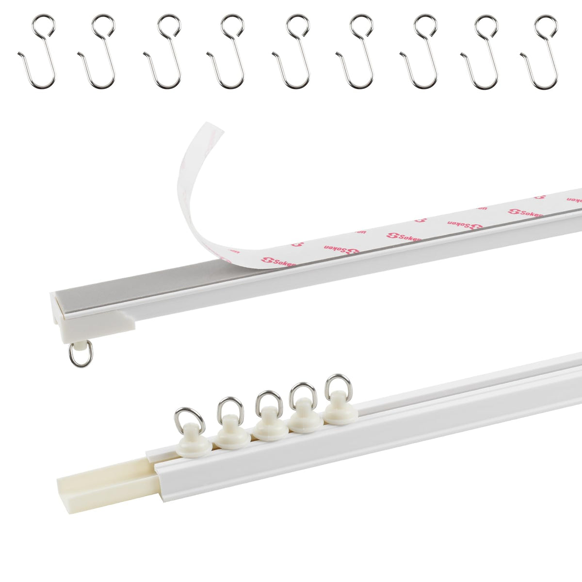 TYRON adhesive curtain track installed on wall for easy, damage-free room division