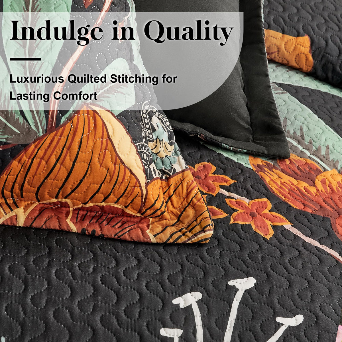 Tyrot king quilt set includes two shams for complete bed ensemble.