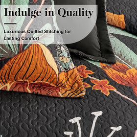 Tyrot king quilt set includes two shams for complete bed ensemble.