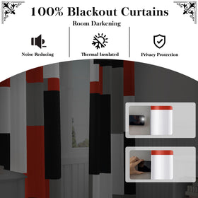 Tyrot bedroom scene with red blackout curtains enhances privacy