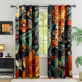 Tyrot blackout curtains boho floral close-up showing vibrant pattern and light-blocking capability.