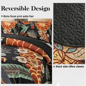 Tyrot floral pattern on black backdrop showcases bold focal point.