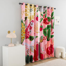 Tyrot Pink Boho Floral blackout curtains panel 2 creates a cozy living room ambiance with light control.
