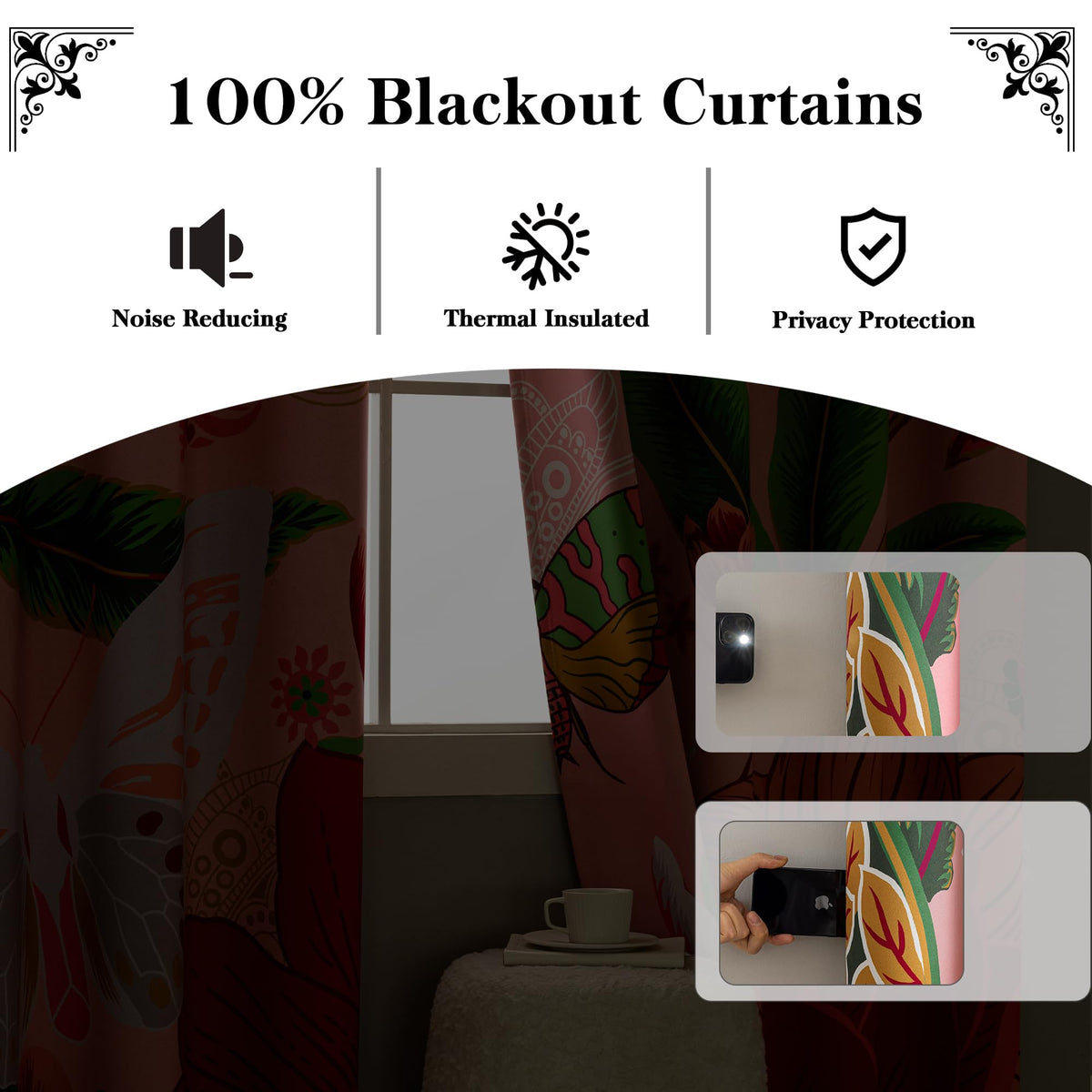 Tyrot Pink Boho Floral blackout curtains panel 3 adds color and style while blocking glare.