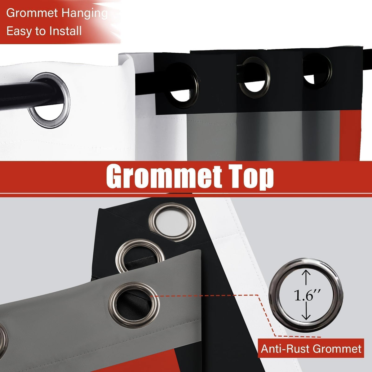Tyrot privacy and light control with red geometric blackout drapes