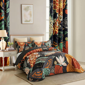 Tyrot reversible microfiber bedspread displaying boho prints for two styling options.