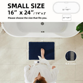TYUU navy absorbent bath mat helps keep bathroom floors dry after showers