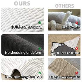 TYUU rug enhances bathroom decor with a clean, modern look.