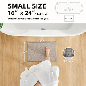 TYUU non-slip backing on beige rug grips smooth floors for safer stepping.