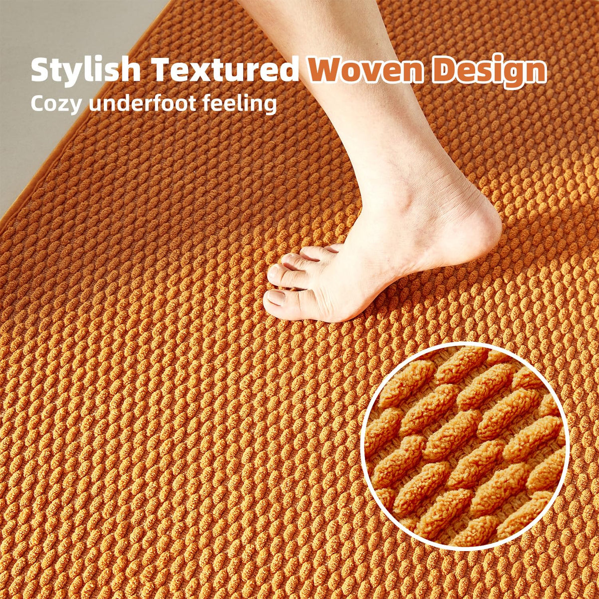 TYUU orange 16x24 rug closeup fiber reveals absorbent weave